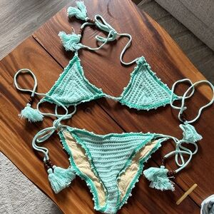 PacSun Light Green Crochet Bikini Set